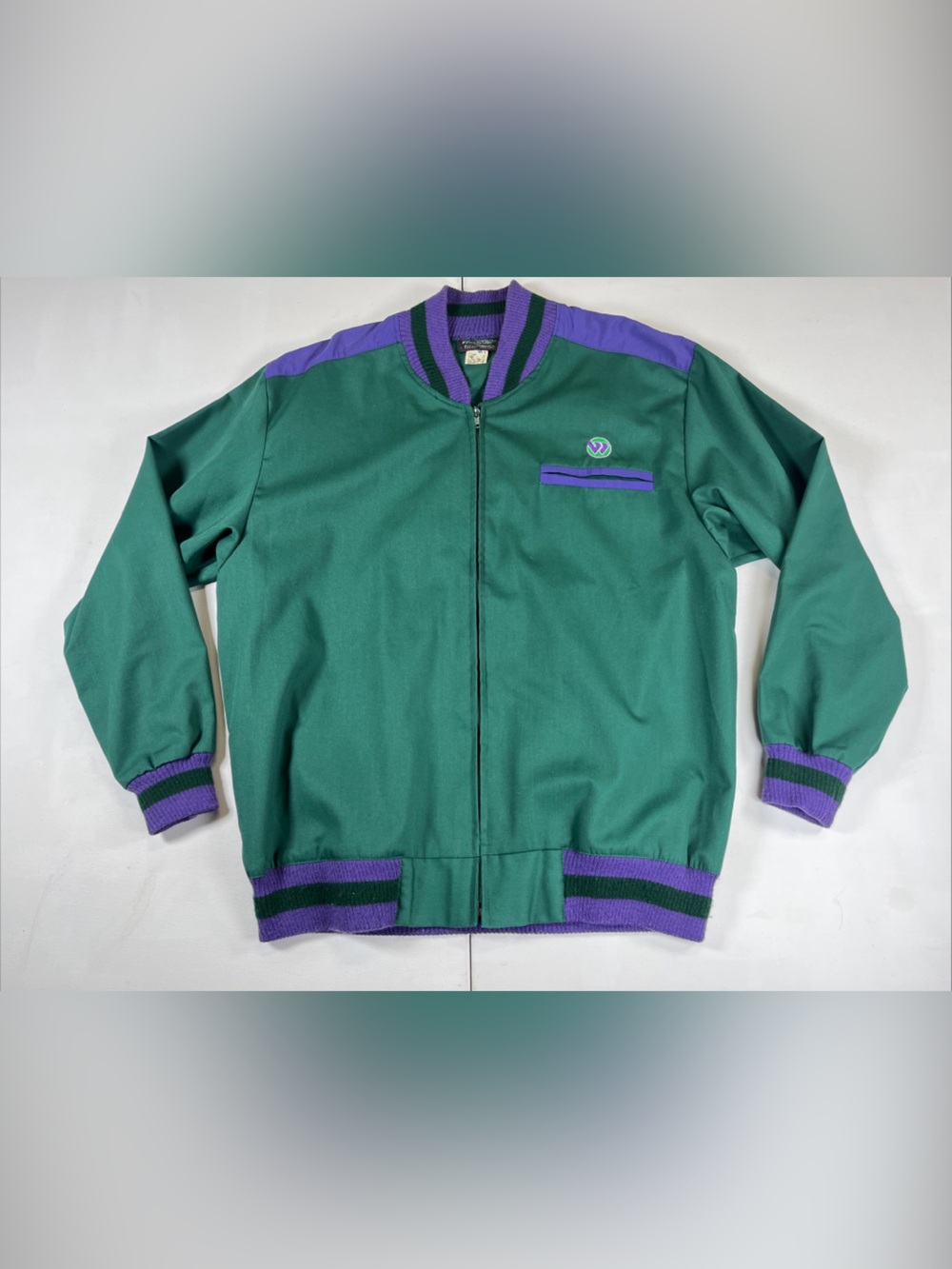 Vintage Wimbledon Green Purple Tennis Track Jacket Kent & Curwen 1980s Sz 38 M